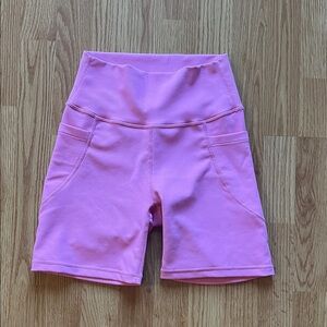 High-Waist Pink Women’s Bike Shorts with Side Pockets